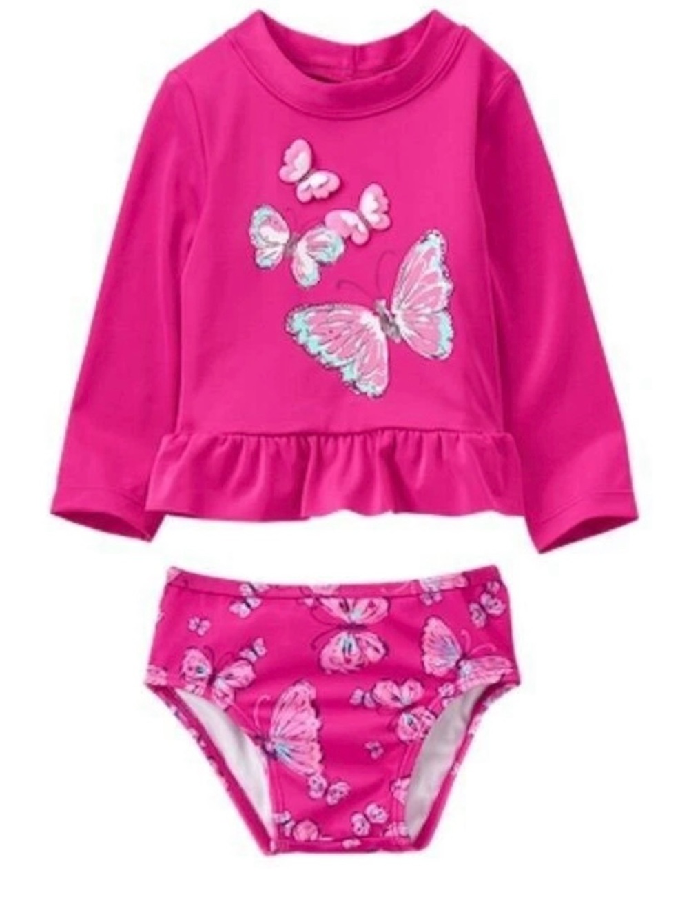 GYMBOREE Girls 2T Hot Pink Butterfly Rashguard Swim Set NWT